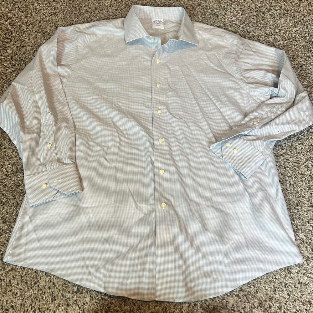 Brooks Brothers Regent Non Iron All Cotton Gingham Dress Shirt Mens 17โ 2/3